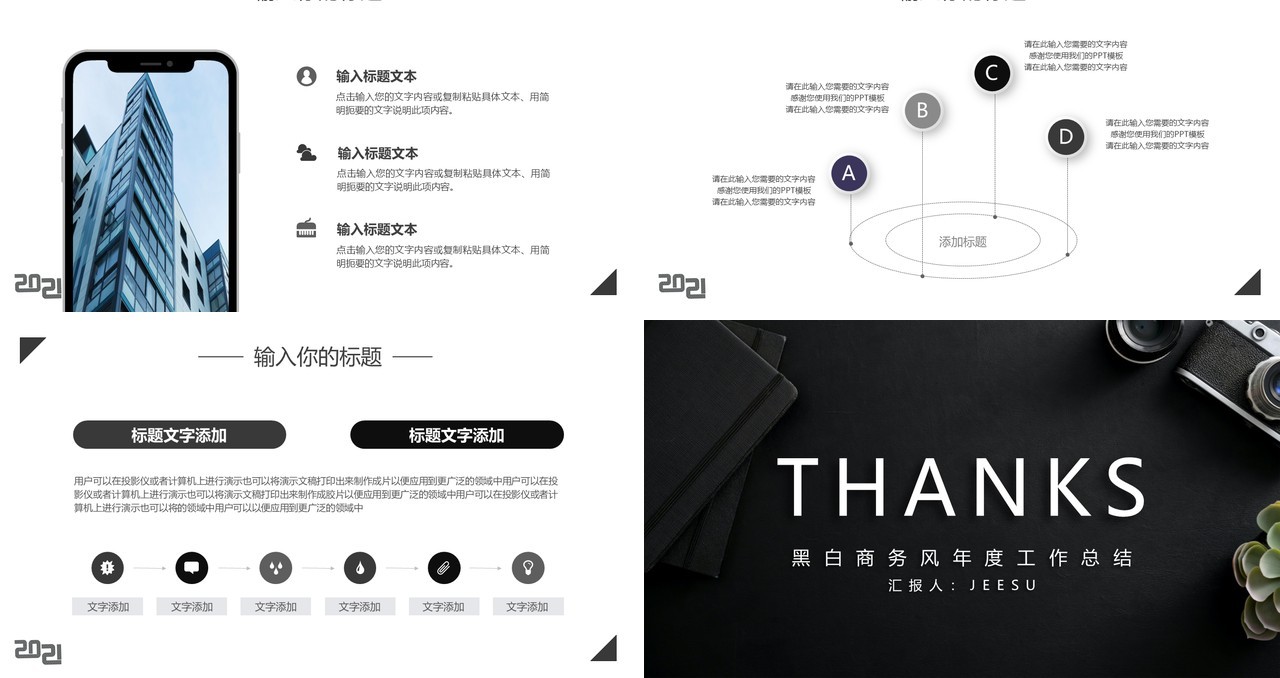 黑色商务2021年终工作汇报计划总结PPT模板