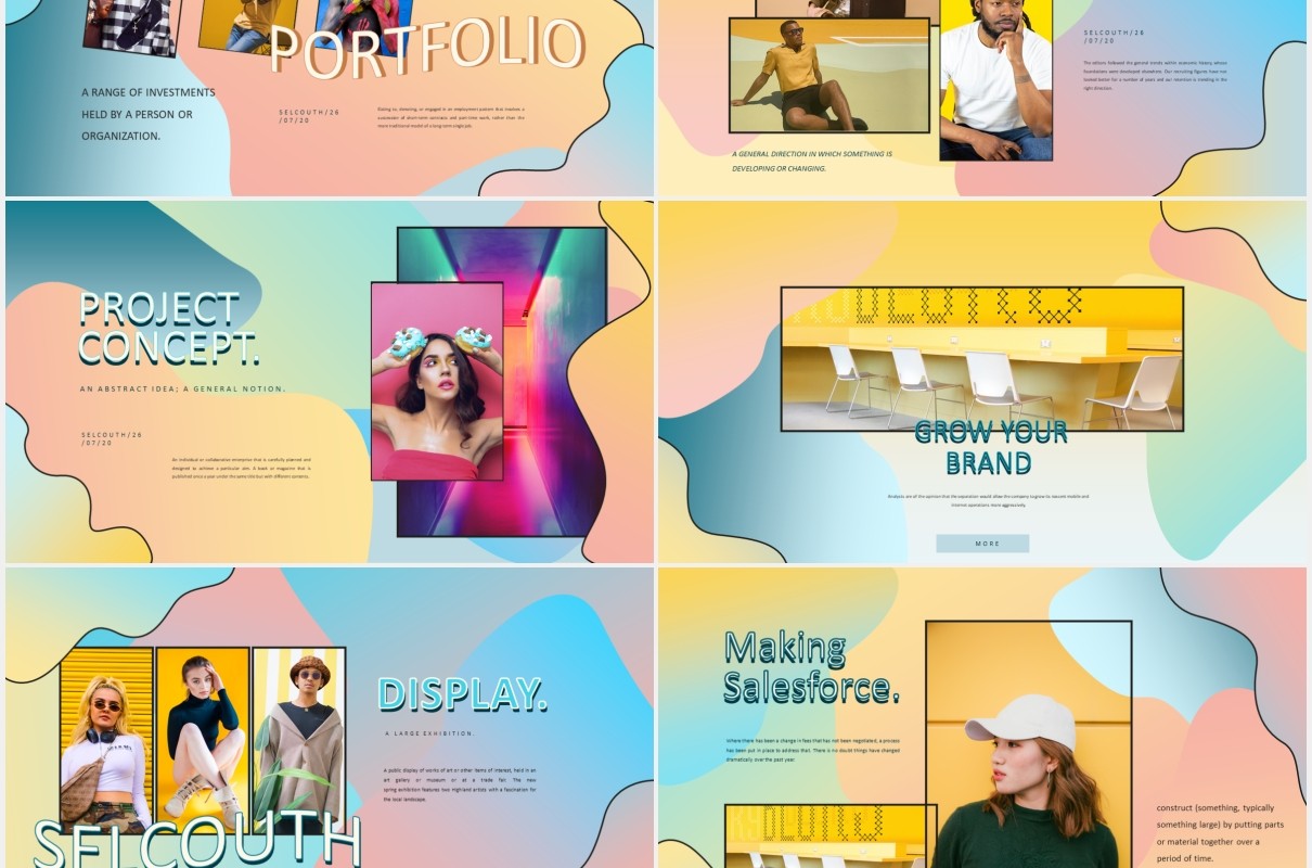 创意彩色组合时尚作品展示宣传PPT模板selcouth pastel portfolio creative