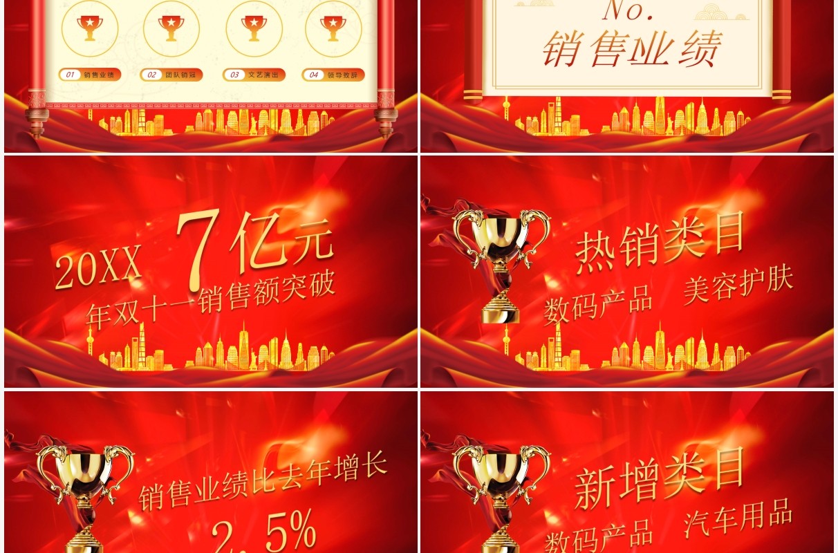 红色双十一业绩销售喜报PPT模板