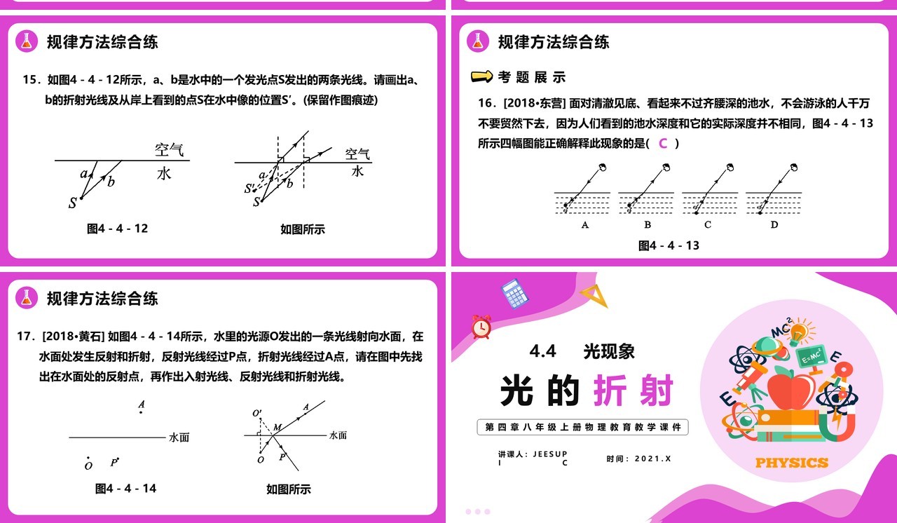 4.4第四章光的折射八年级物理课件PPT模版