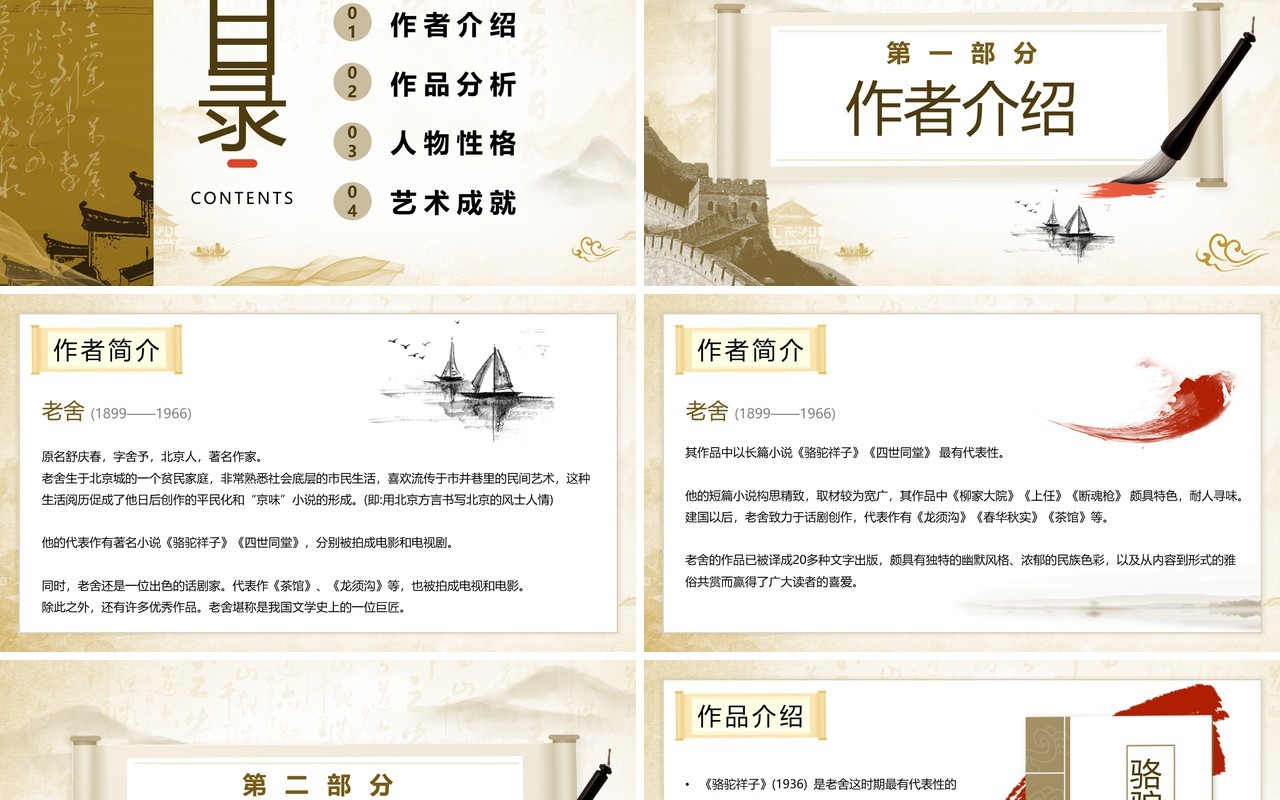黄色典雅中国风世界文学名著骆驼祥子导读PPT模板