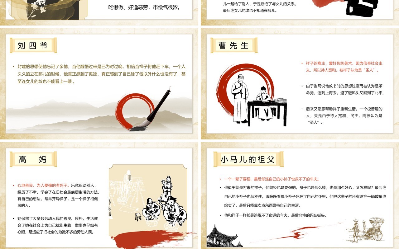 黄色典雅中国风世界文学名著骆驼祥子导读PPT模板