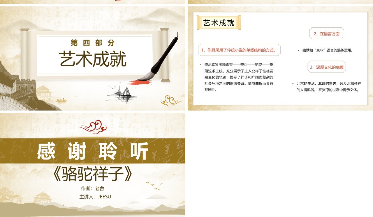 黄色典雅中国风世界文学名著骆驼祥子导读PPT模板