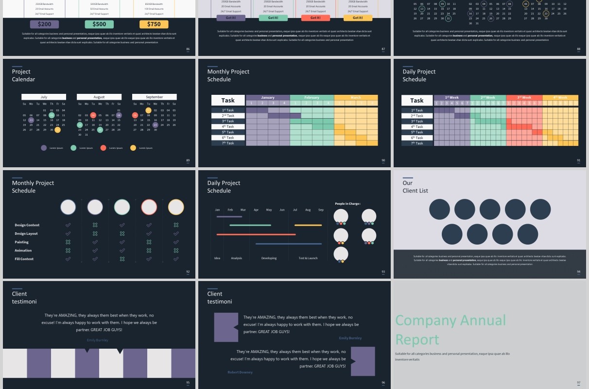 深色高端工作项目计划书数据表格PPT模板排版设计SIMPLE Powerpoint Presentation Template