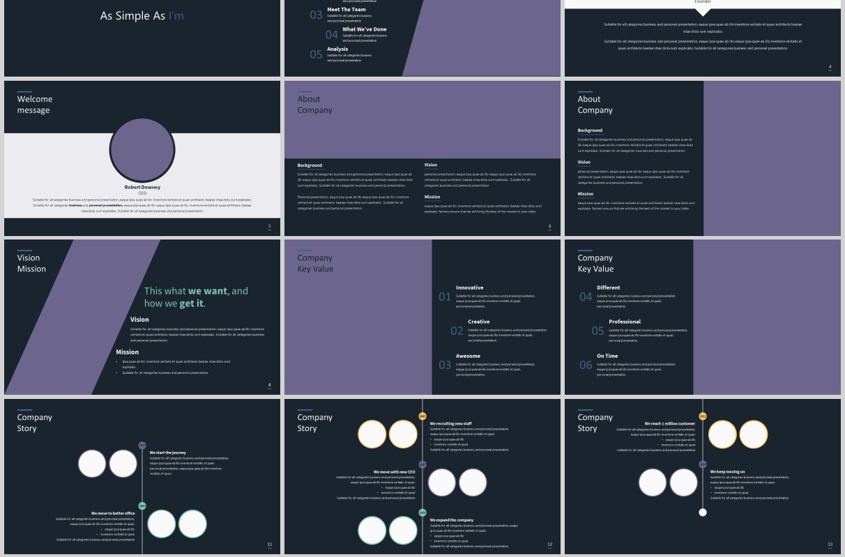 深色高端工作项目计划书数据表格PPT模板排版设计SIMPLE Powerpoint Presentation Template