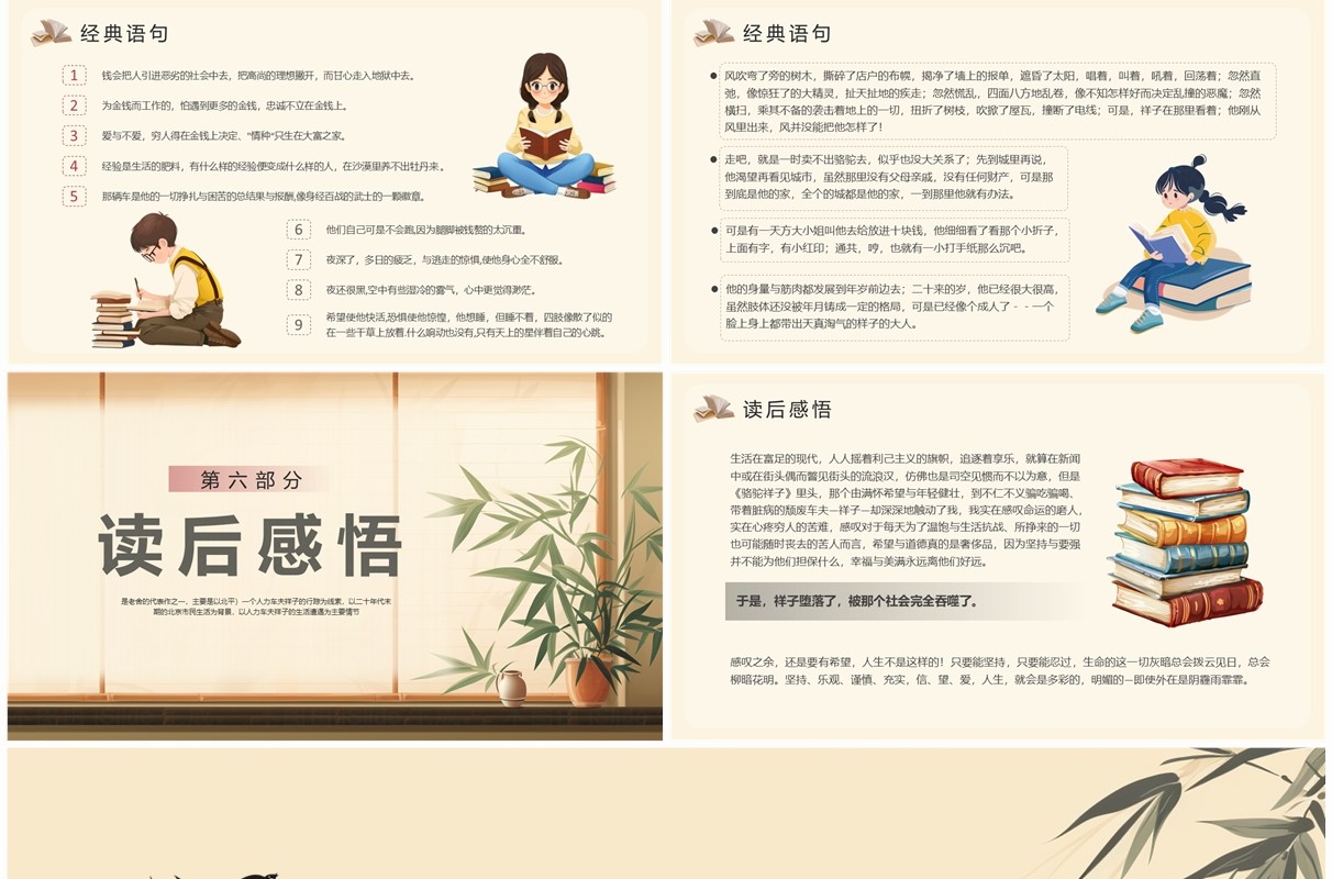 黄色简约中国风骆驼祥子介绍PPT模板