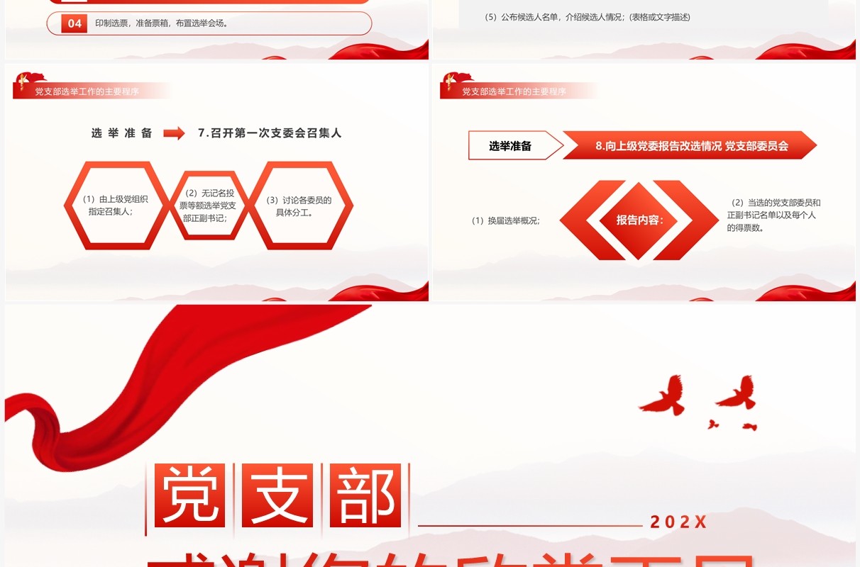 红色简约党支部换届选举工作程序PPT模板