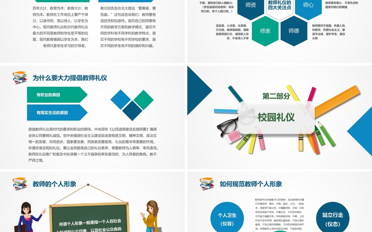 简约校园老师学校教师礼仪培训PPT模板