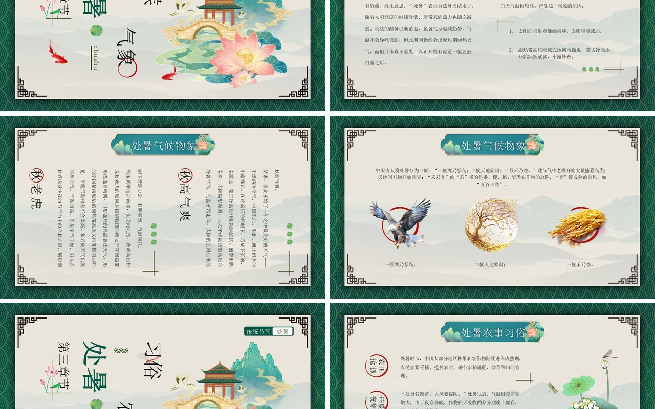 绿色中国风二十四节气之处暑介绍PPT模板