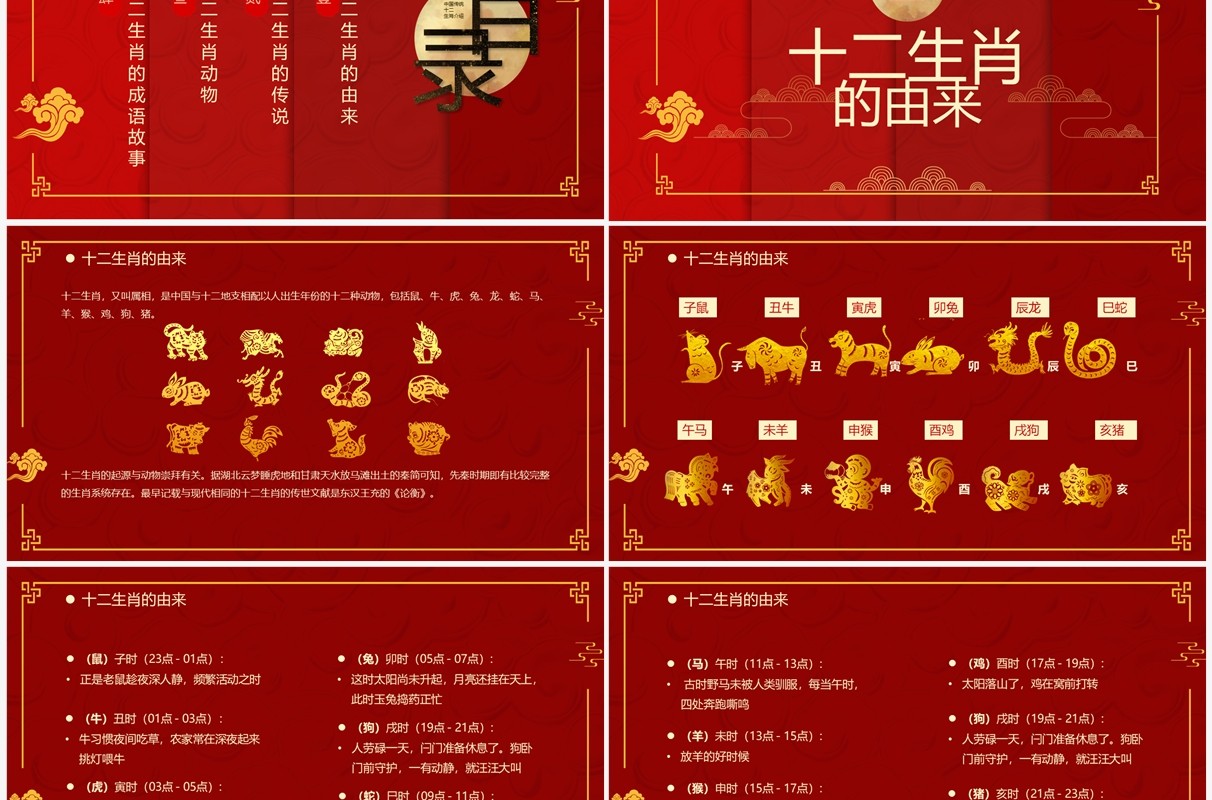 红色中国风传统十二生肖介绍PPT模板