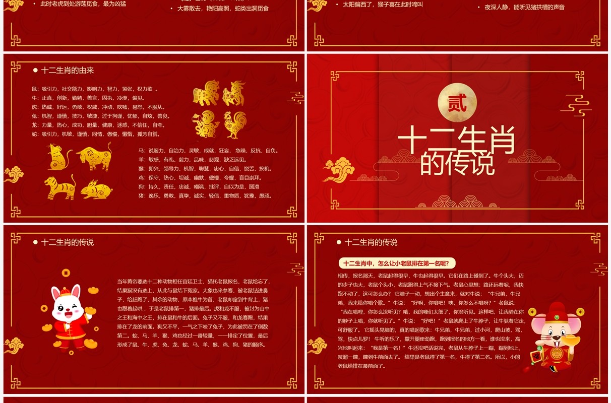 红色中国风传统十二生肖介绍PPT模板