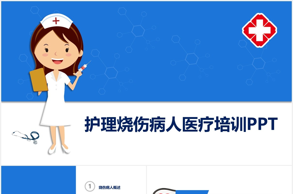 蓝色简洁护理烧伤病人医疗培训PPT模板