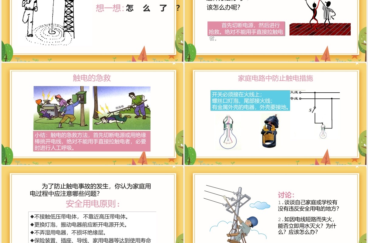 卡通学生安全用电教育培训课件PPT模板