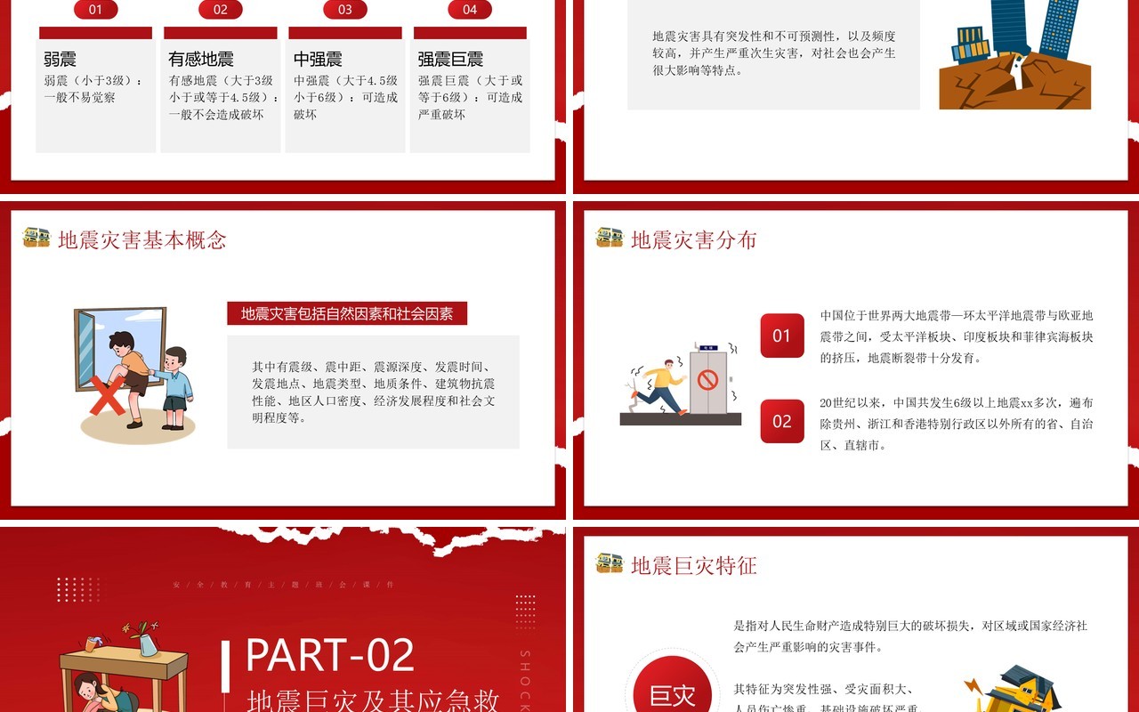红色卡通风防震减灾科普先行主题教育PPT模板