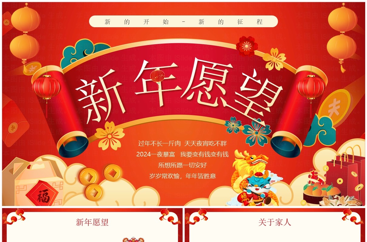 红色国潮风龙年新年愿望PPT模板