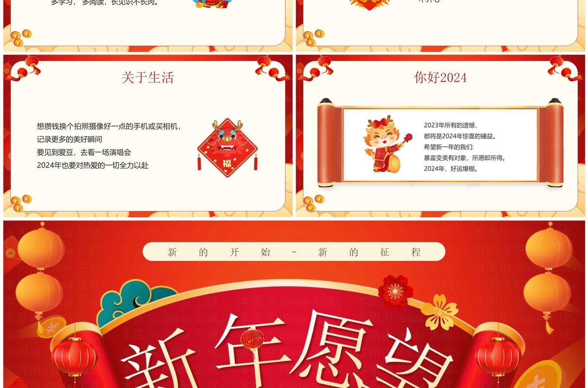 红色国潮风龙年新年愿望PPT模板