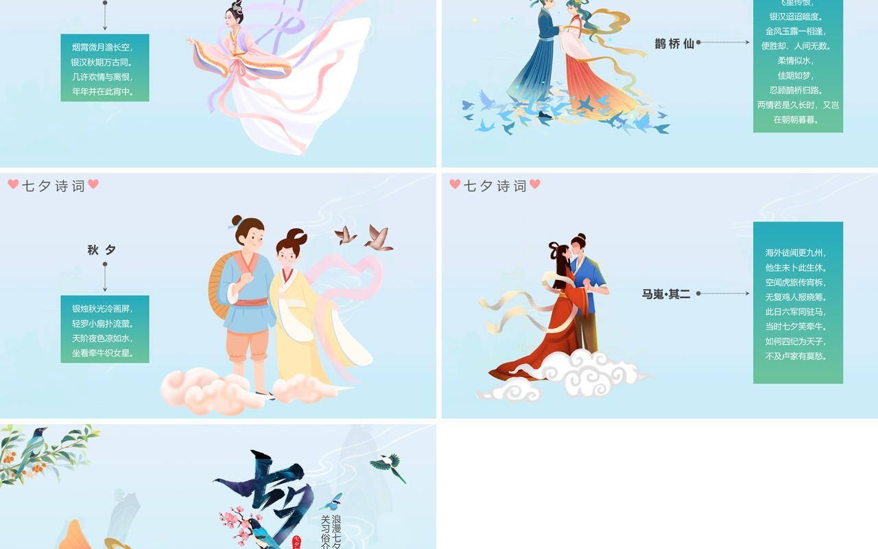 蓝色中国风浪漫七夕节日介绍通用PPT模板