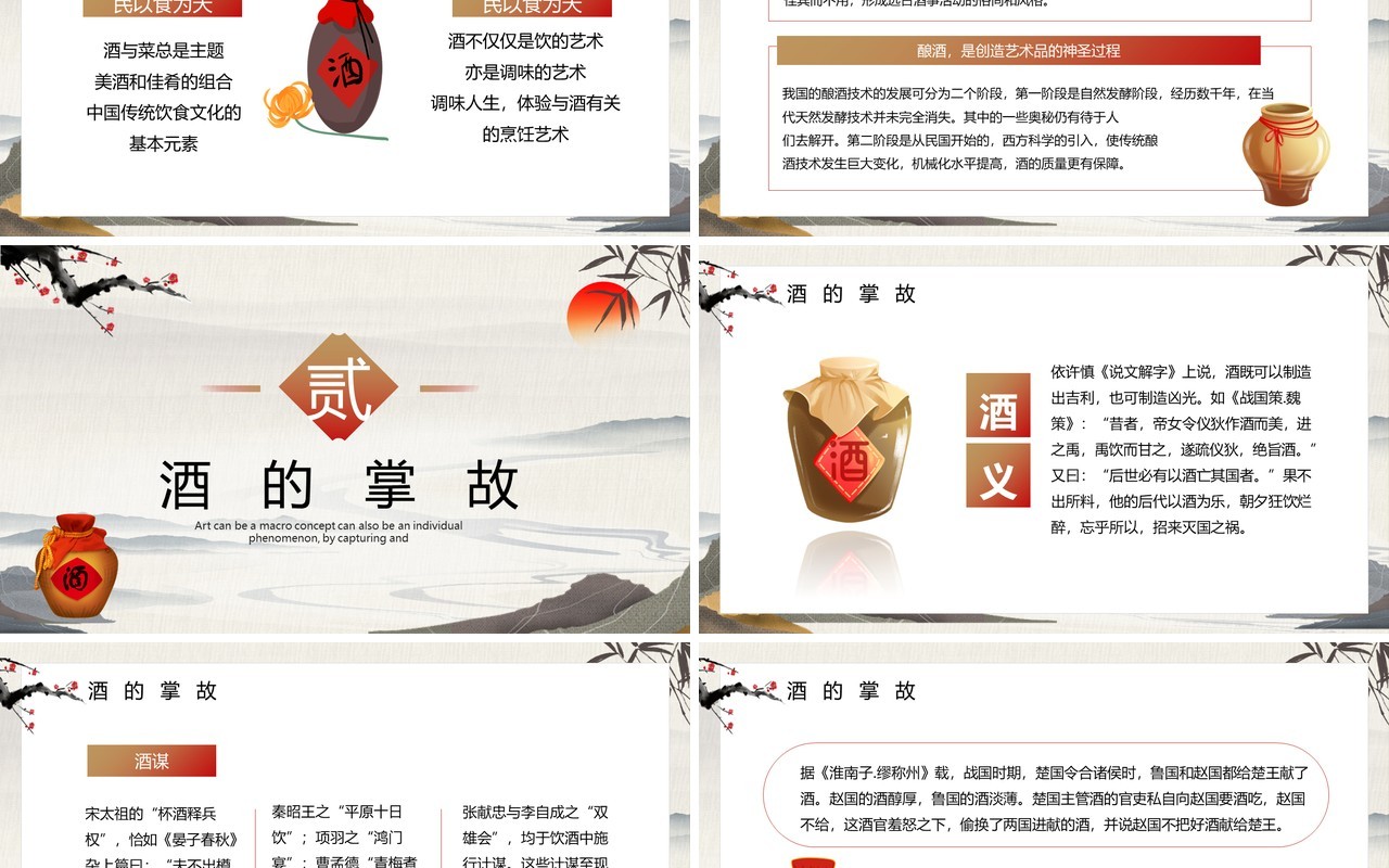 棕色淡雅中国风中国酒文化PPT模板
