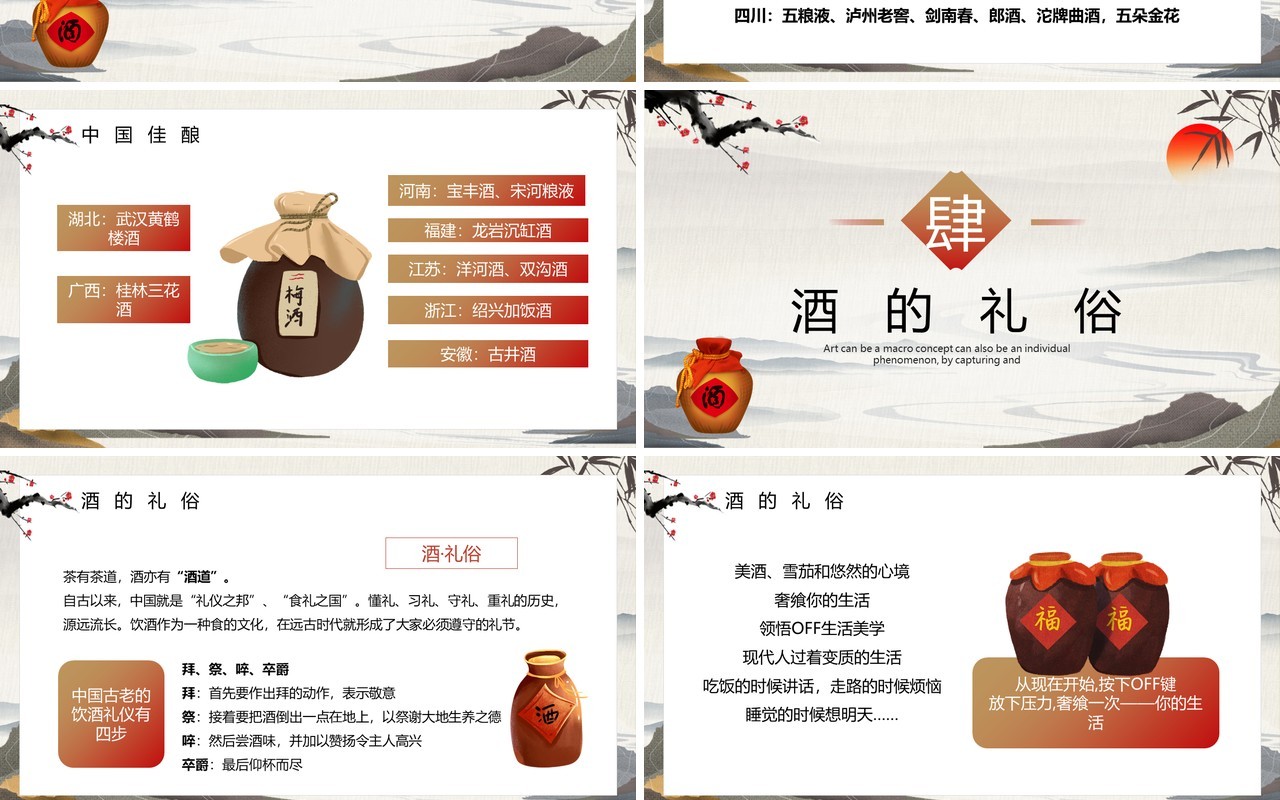 棕色淡雅中国风中国酒文化PPT模板