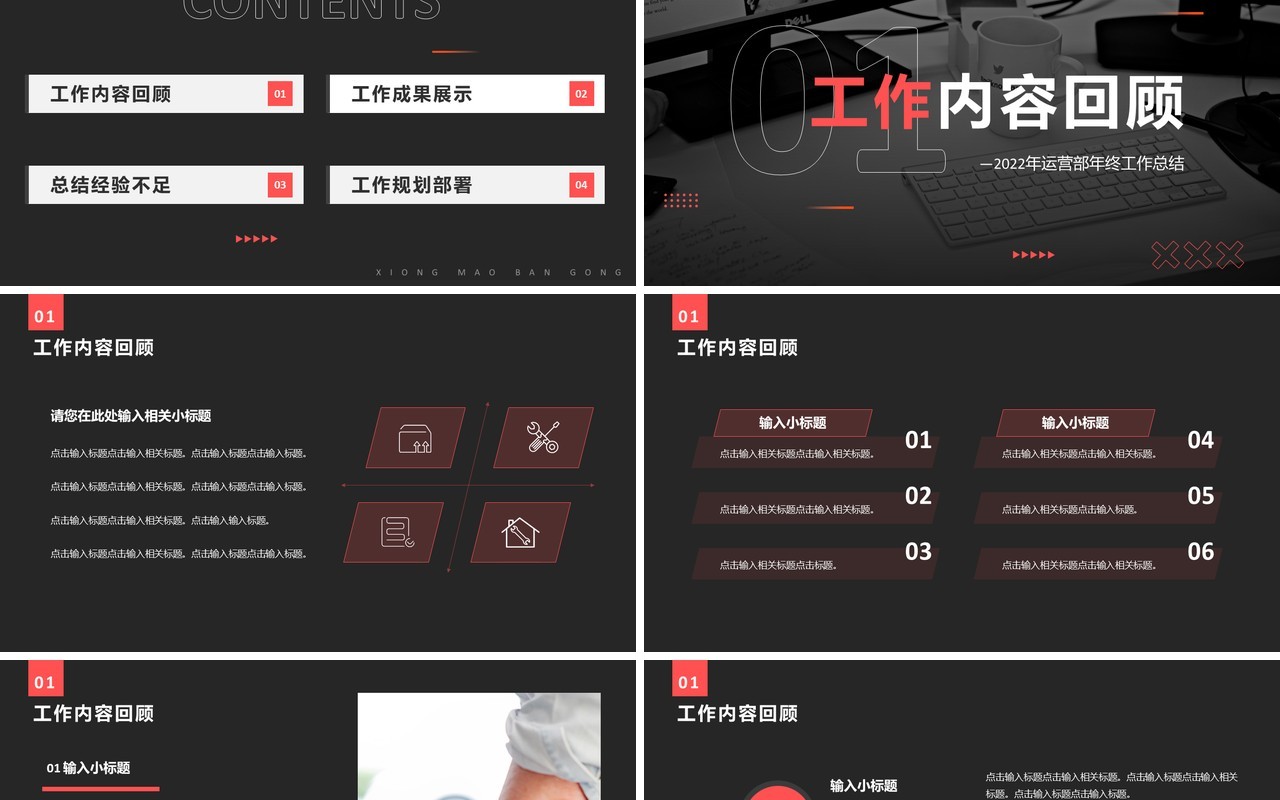 黑色商务运营部年终工作总结PPT通用模板