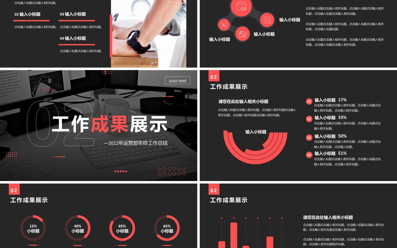 黑色商务运营部年终工作总结PPT通用模板