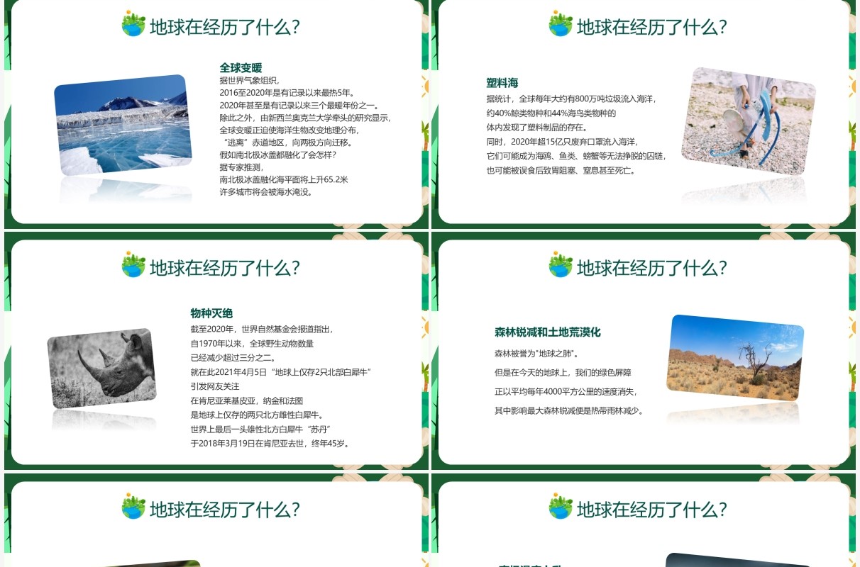 绿色卡通风世界地球日小学生班会PPT模板