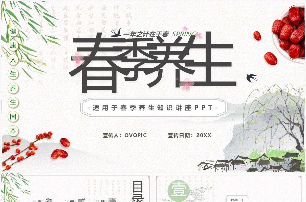中国水墨风春季养生知识培训宣传PPT模板