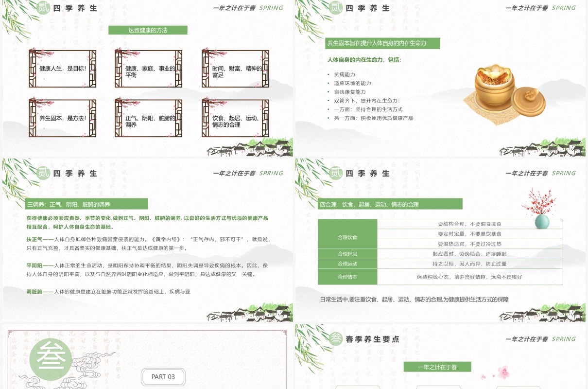 中国水墨风春季养生知识培训宣传PPT模板