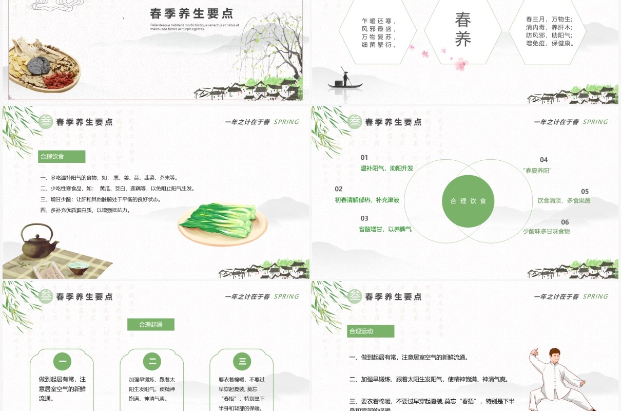 中国水墨风春季养生知识培训宣传PPT模板