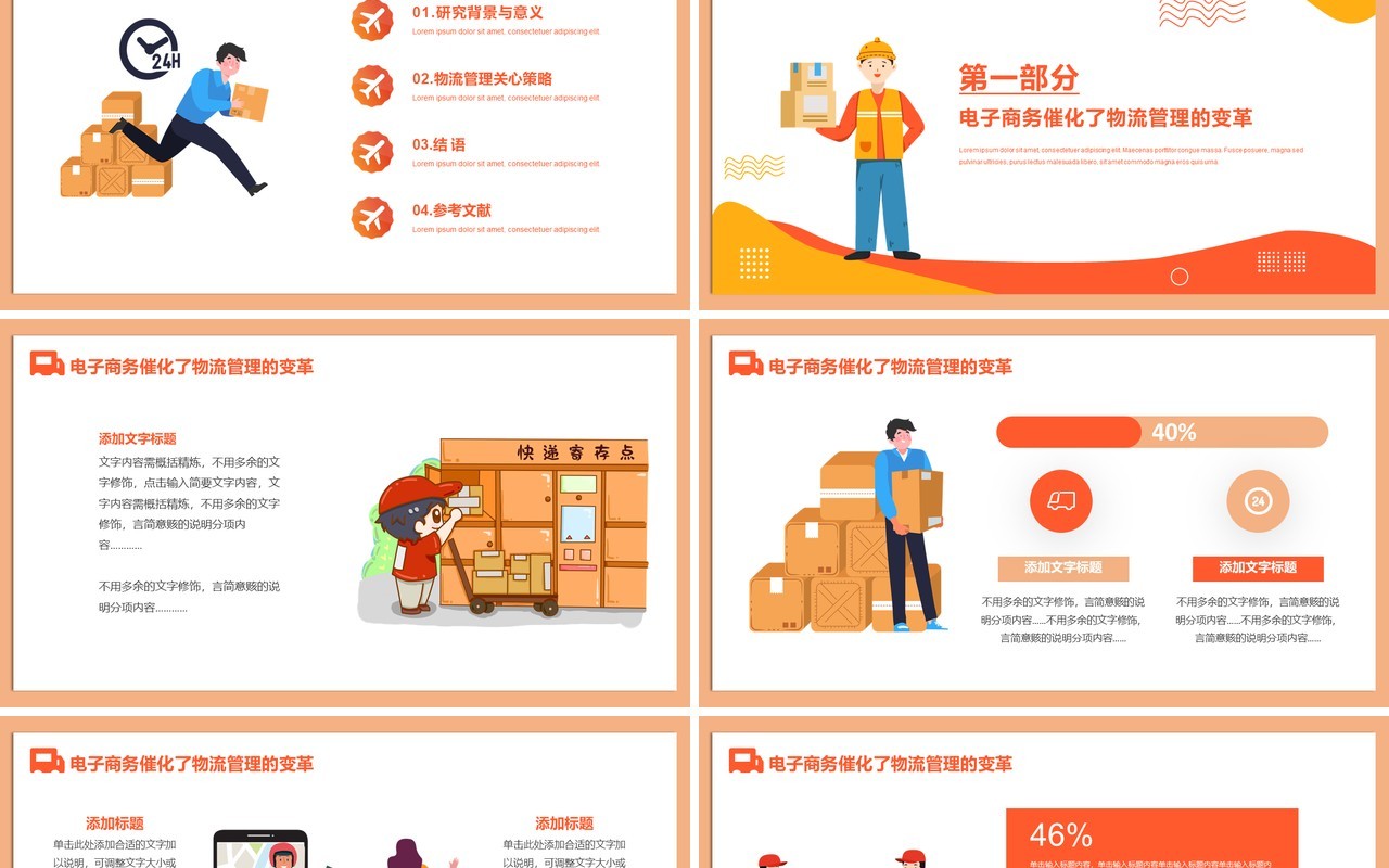 橙色卡通风物流管理专业毕业答辩PPT模板