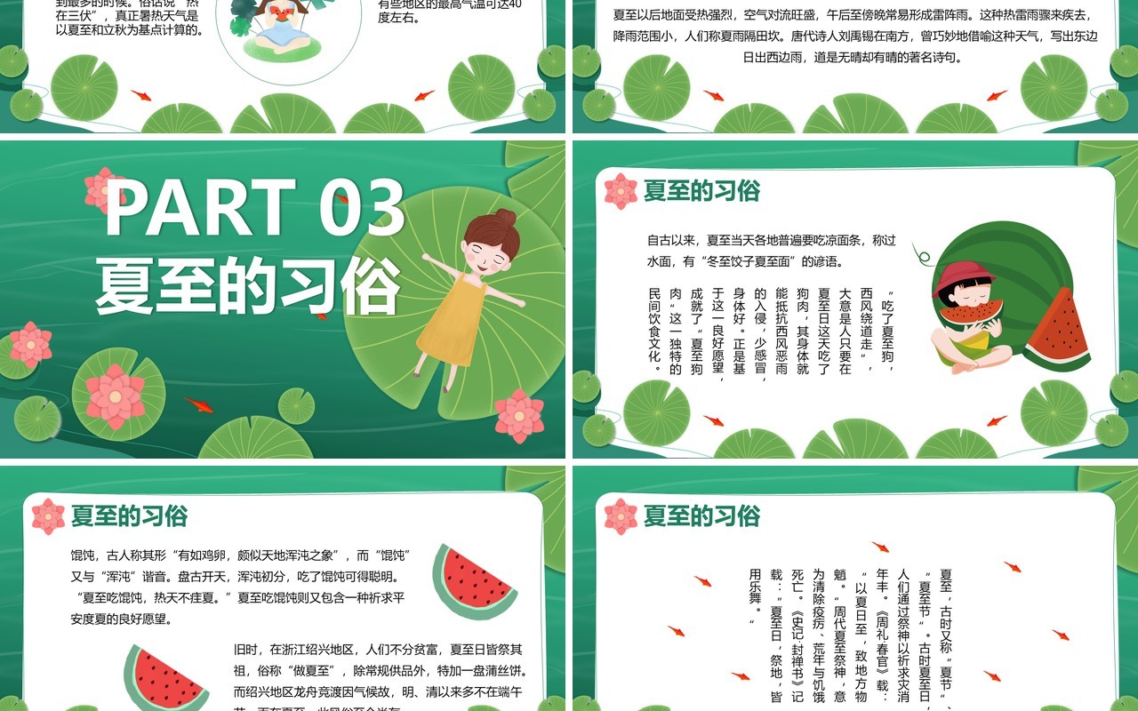 绿色小清新二十四节气夏至介绍PPT模板