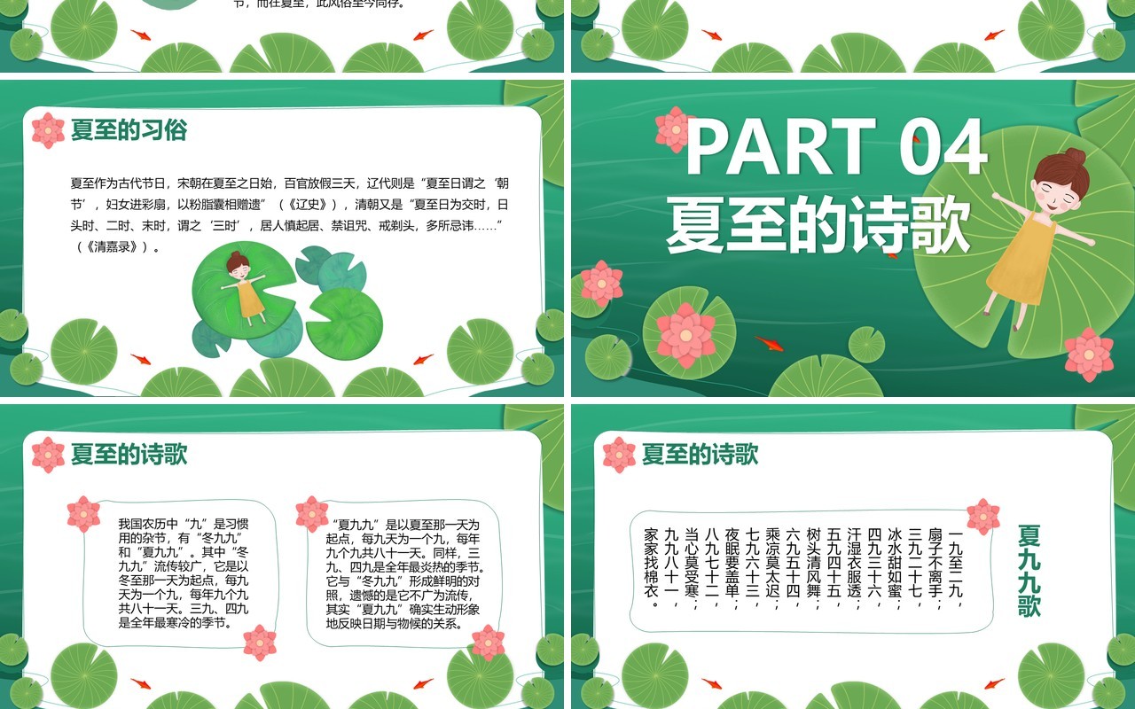 绿色小清新二十四节气夏至介绍PPT模板