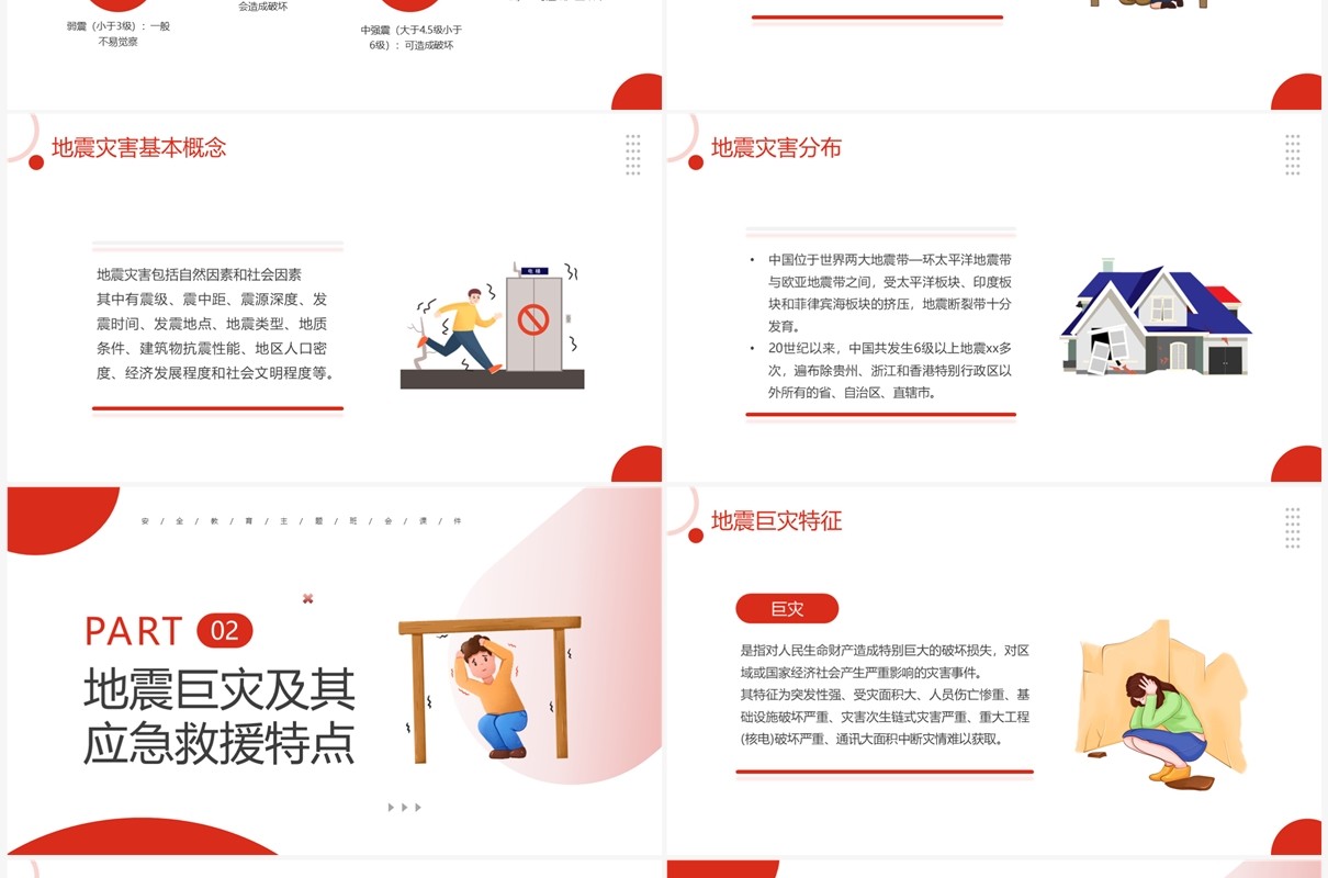红色简约风防震减灾科普主题班会PPT模板