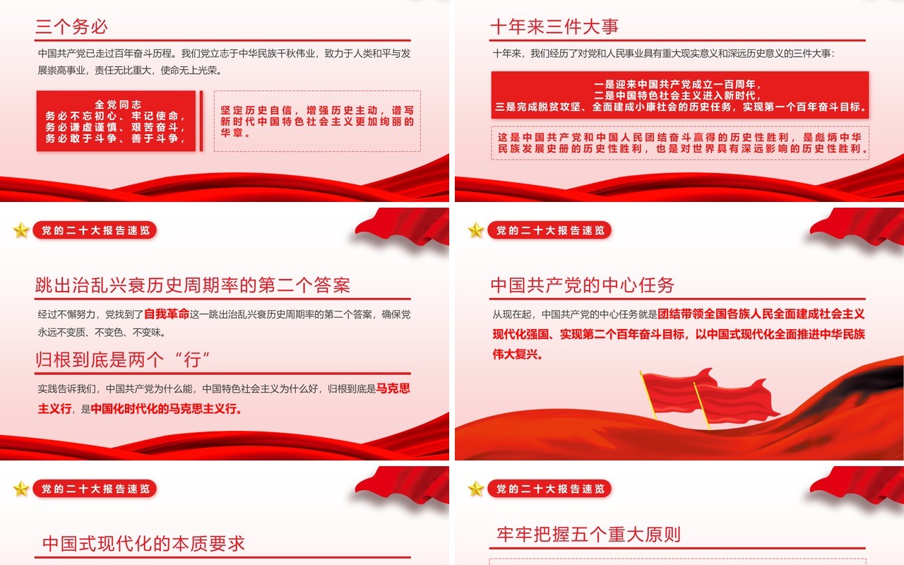 红色简约风全面解读二十大报告速览PPT模板