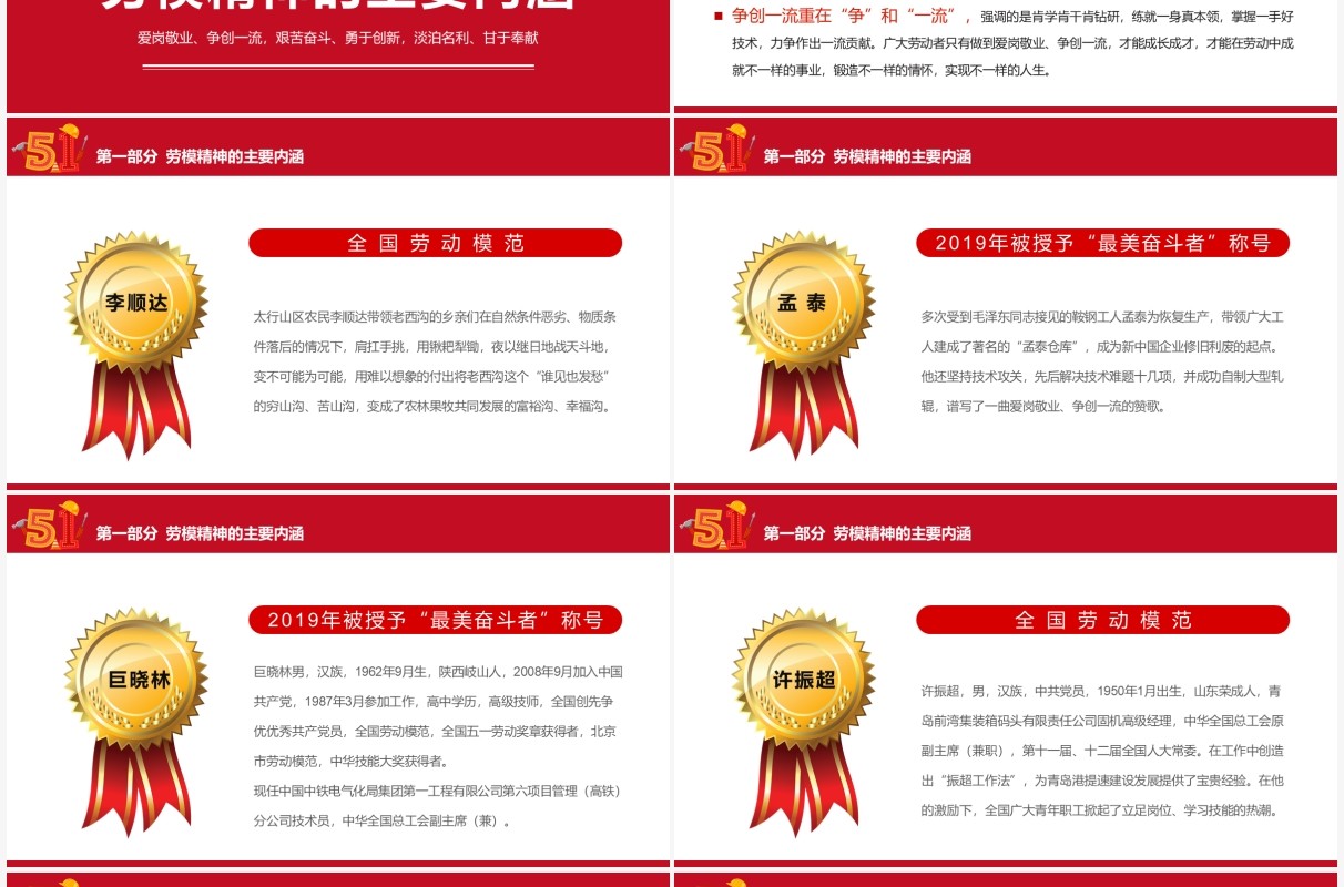 红色简约51劳动节专题党课PPT模板
