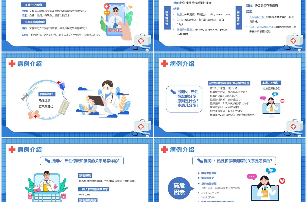 蓝色卡通医疗小儿惊厥病例分析PPT模板