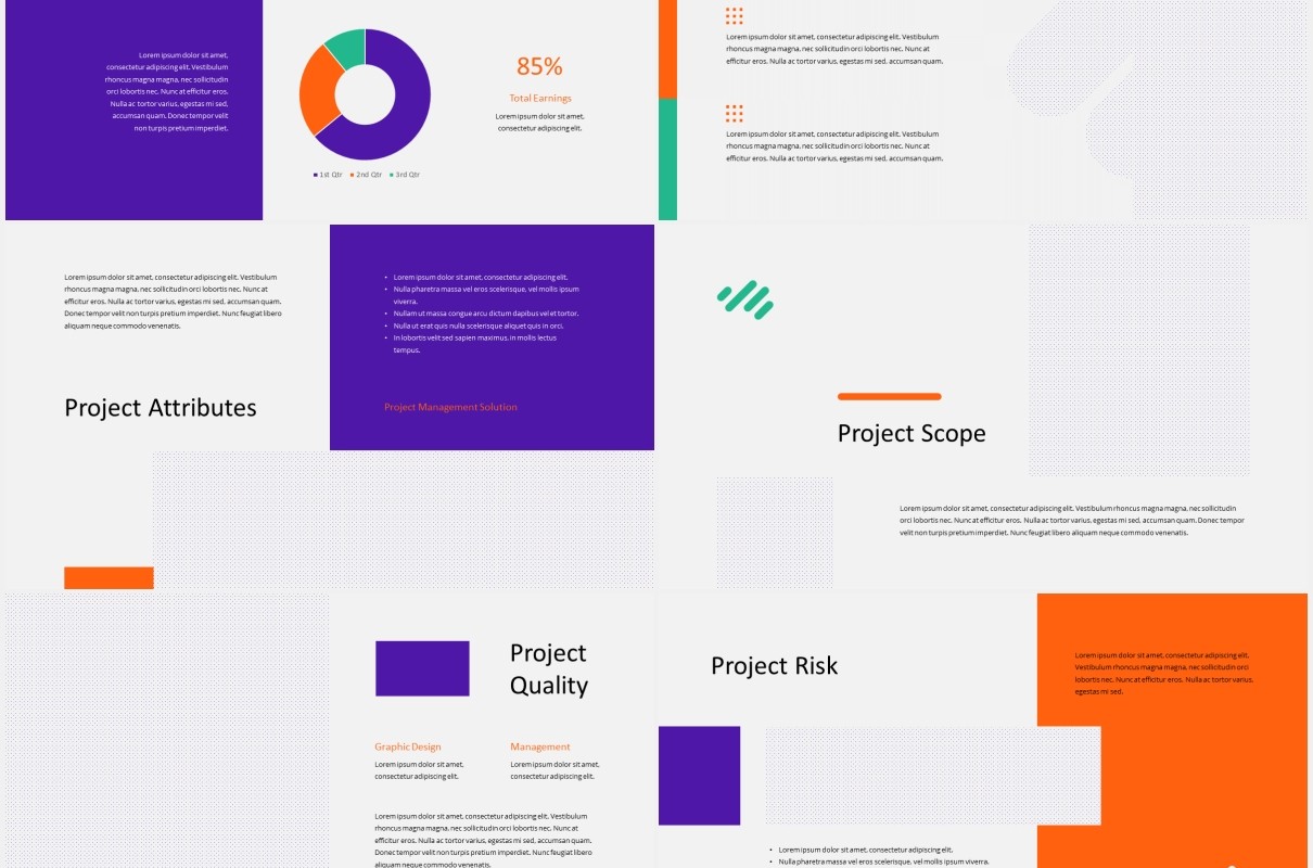 紫橙双色公司项目宣传介绍图片排版设计PPT模板PROJECTO - Project Management Powerpoint Template