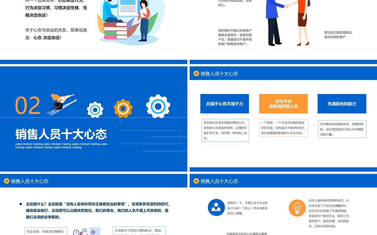蓝色公司入职员工管理培训销售人员心态培训课件动态PPT模板