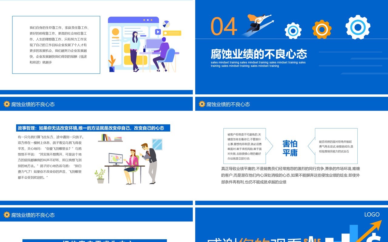 蓝色公司入职员工管理培训销售人员心态培训课件动态PPT模板
