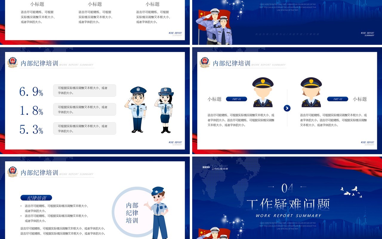 蓝色简约公安警察工作汇报PPT模板