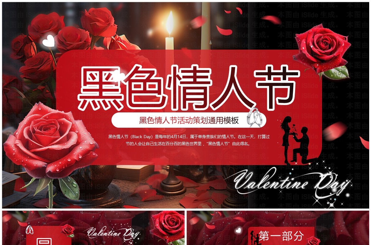 红色清新风黑色情人节PPT通用模板