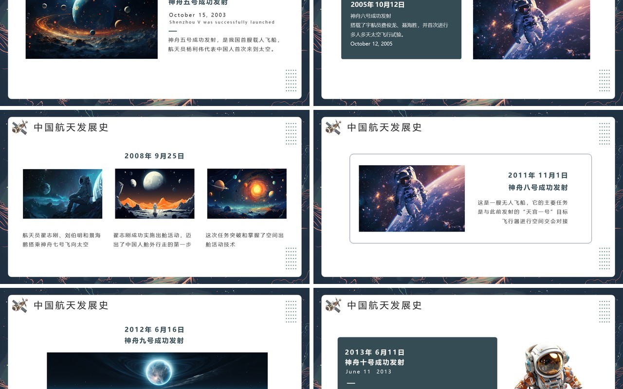 绿色插画风中国航天发展史PPT模板