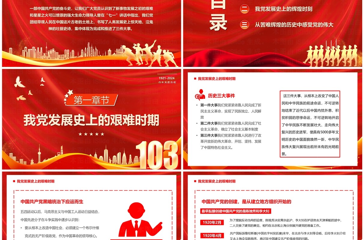 红金党政风中国共产党光辉历程PPT模板