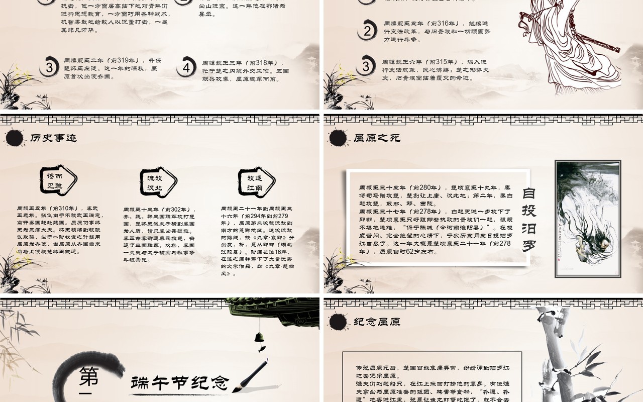端午节纪念爱国诗人屈原主题介绍PPT模板