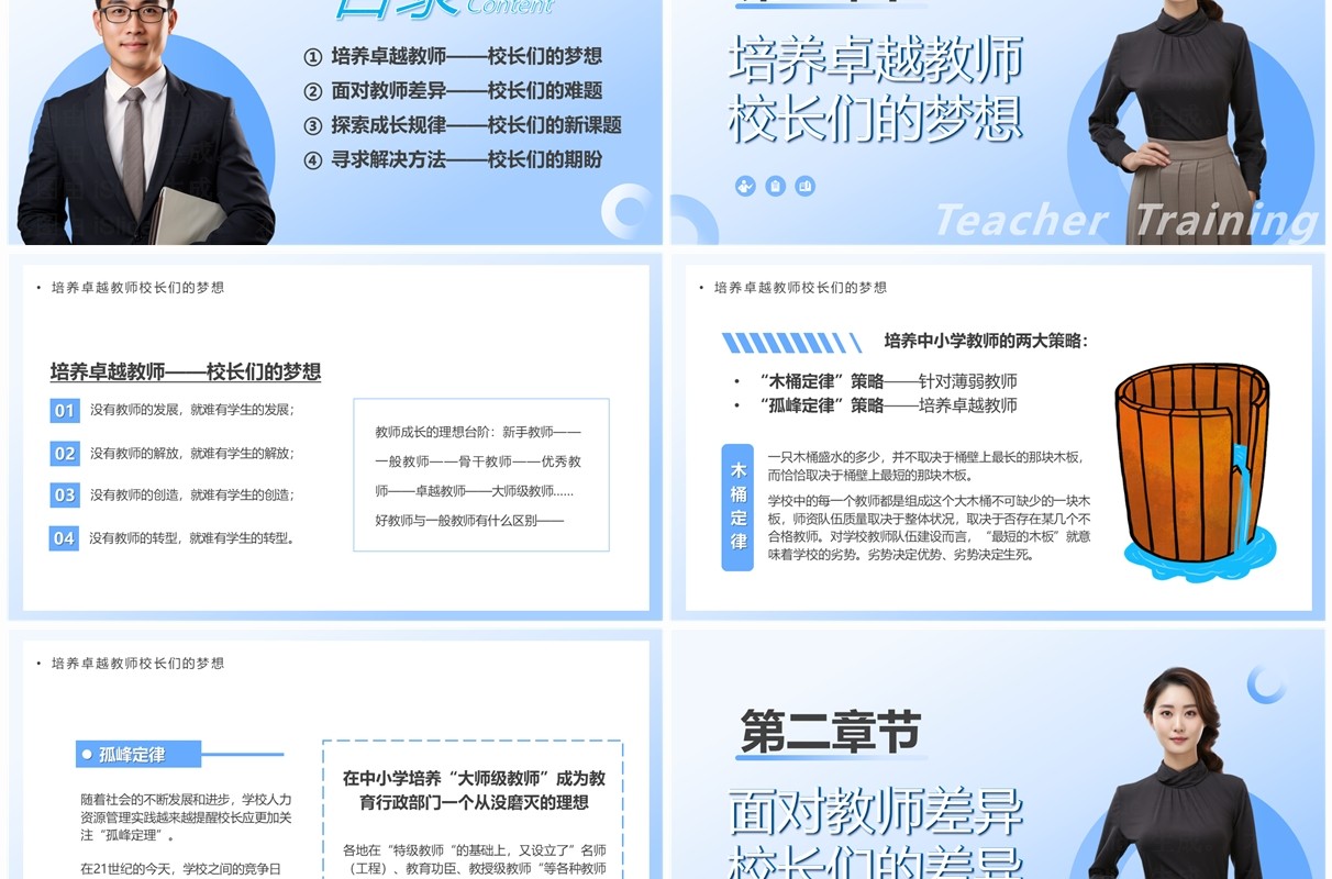 蓝色简约风优秀教师的成长规律PPT模板