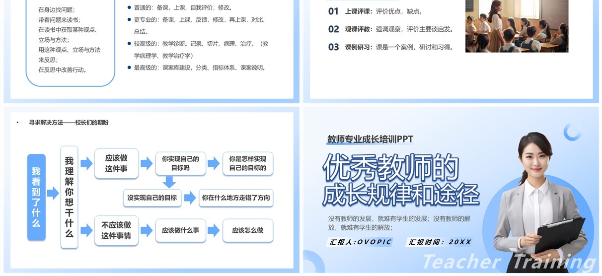 蓝色简约风优秀教师的成长规律PPT模板