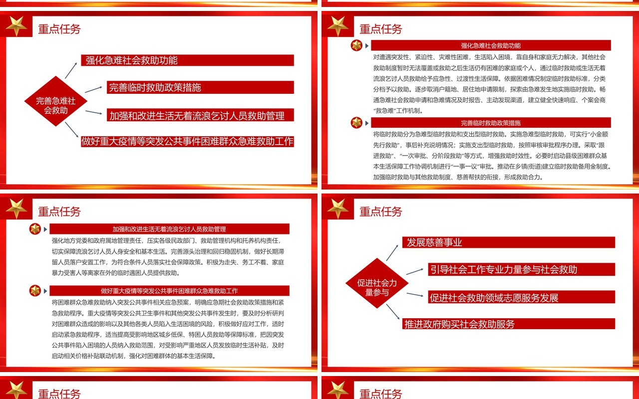 红色党建关于改革完善社会救助制度的意见党政党课PPT模板