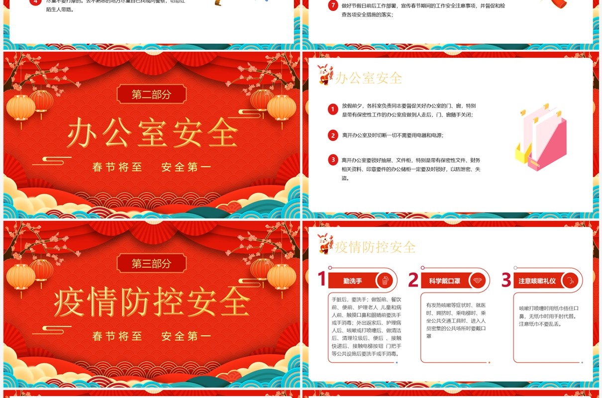 红色喜庆中国风春节安全培训PPT模板