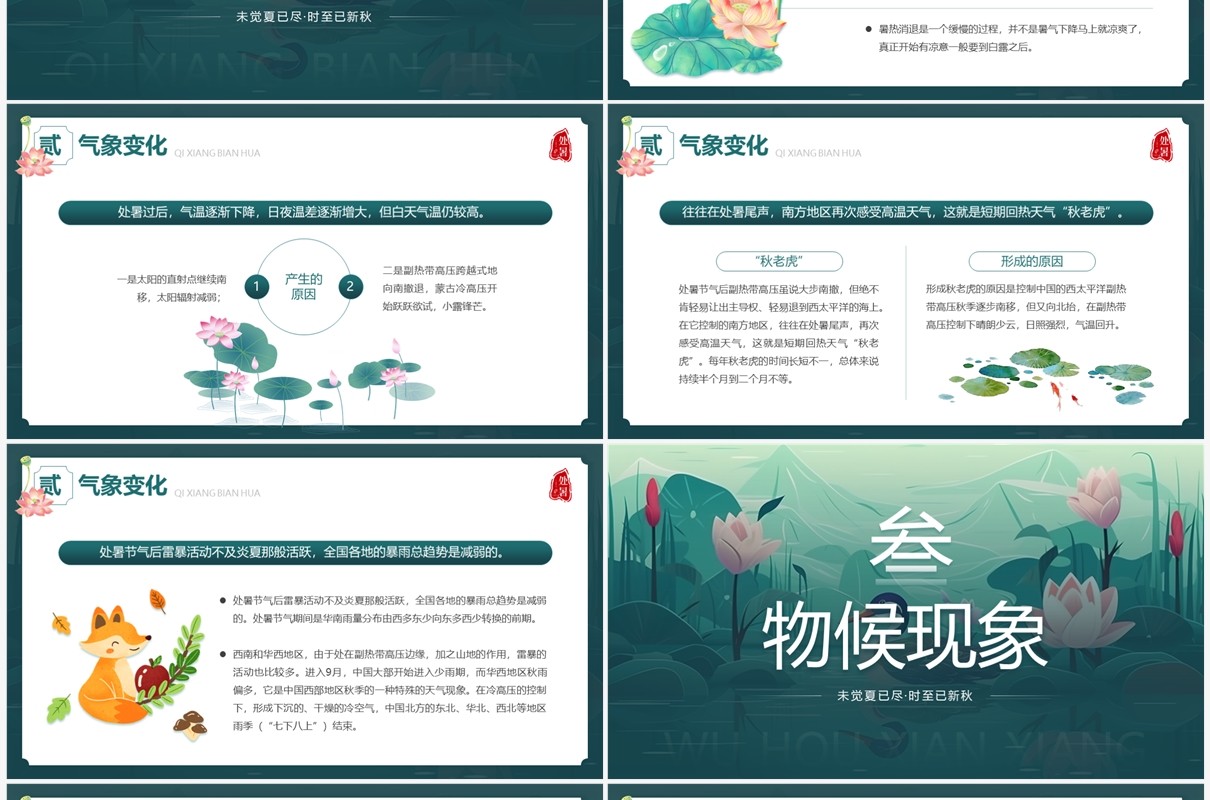 绿色插画风传统二十四节气之处暑PPT模板
