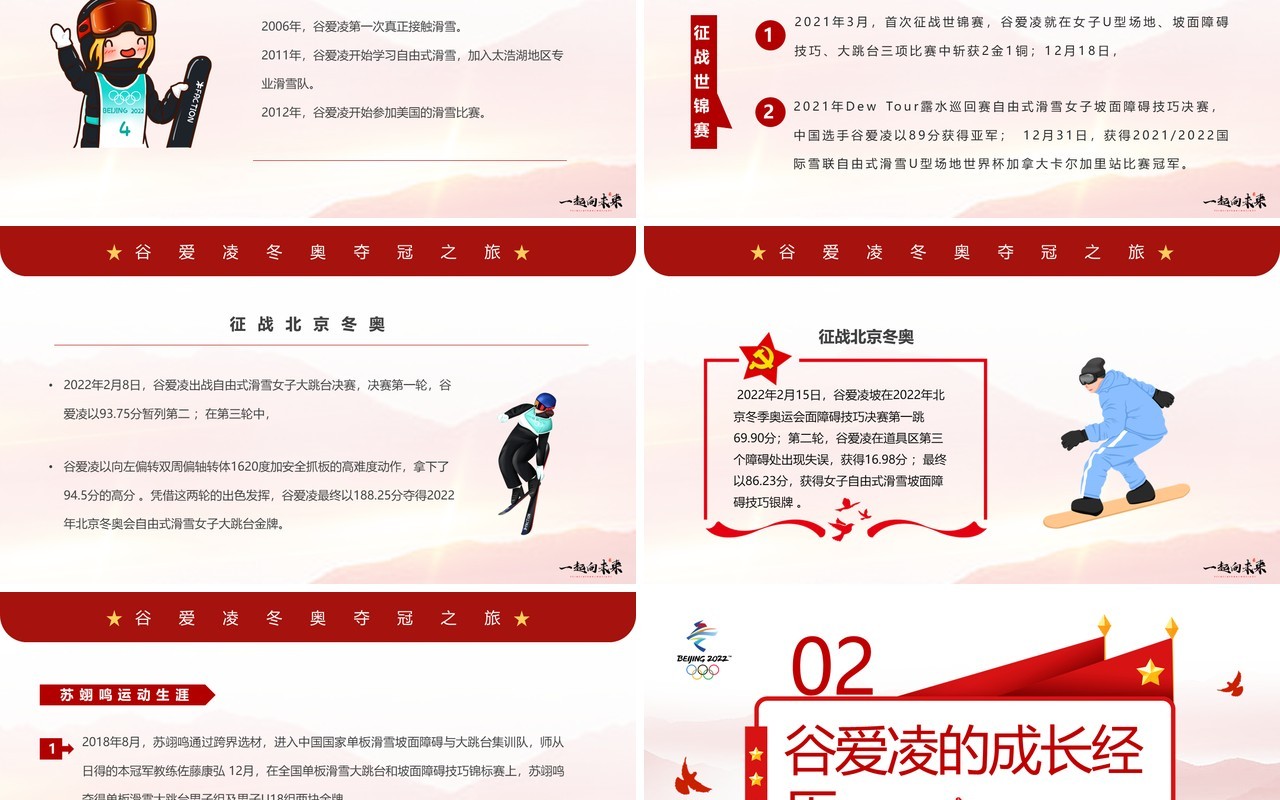 红色简约学习冬奥冠军谷爱凌的奥运精神PPT模板